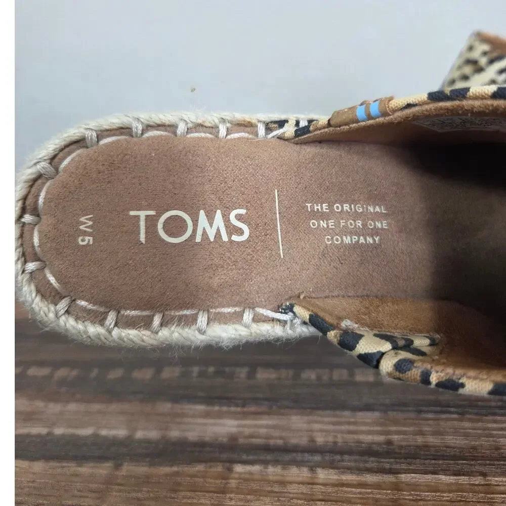 Toms Monica Leopard Print Brown Suede Espadrille Wedge Sandal Size 5